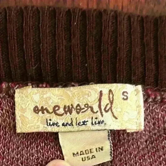 One World Women’s Brown Geometric Aztec Open Front Cardigan Sweater Size S - Picture 2 of 7